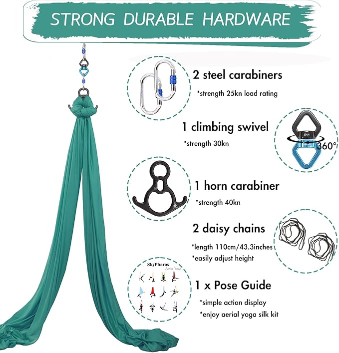 Aerial Silks Yoga Swing Set - 9/11 Yards Aerial Yoga Hammock Kit Anti-Gravity Flying for Fitness, Low/Non Stretch Nylon Tricot Fabric Hardware Included for Dance