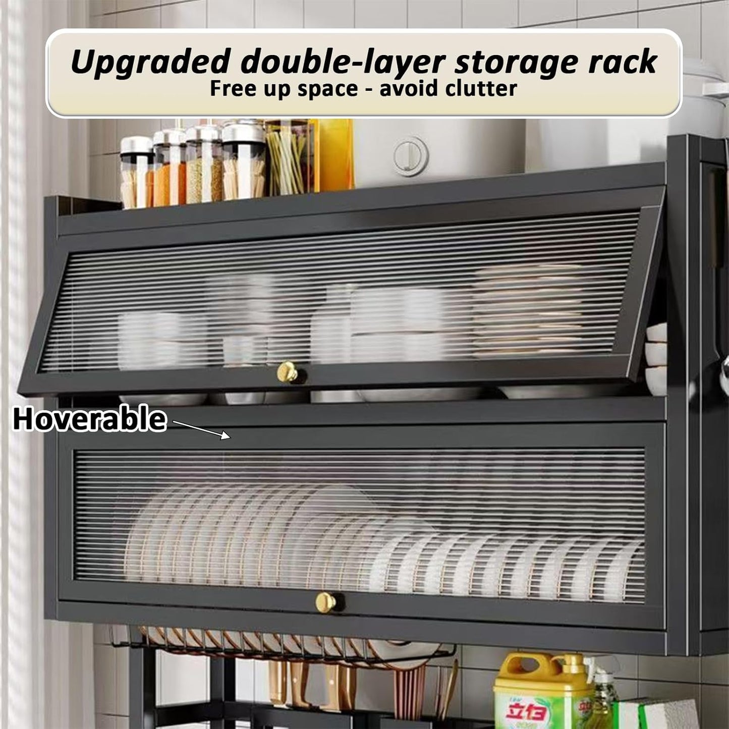 Dish Drying Rack 4 Tiers with Cover, Keep Kitchen Sink Shlef Organized Space-Saving Dish Drying Rack, Large Drying Rack for Dishes, Glasses, Bowls, Cutlery (White, W-25.6)