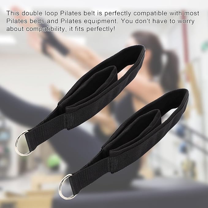 Pilates Double Loop Straps for Reformer, D Ring Straps Handle, Yoga Exercise Straps, 2 PCS