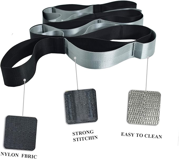 SANKUU Yoga Straps Stretching Strap with 12 Loops Workout Poster, Straps for Stretching Physical Therapy Equipment Long Stretch Out Bands for Exercise, Pilates and Gymnastics for Women Men