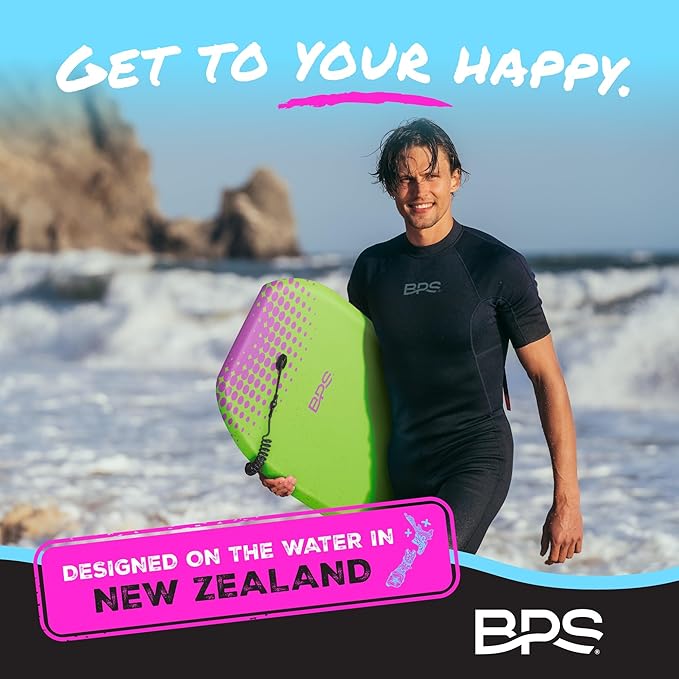 BPS New Zealand ‘Shaka’ Body Board for All Wave Conditions - Lightweight with EPS Core, HDPE Slick Bottom, Body Boards for Beach with Wrist Leash and Plug for Kids and Adults - All Skill Levels