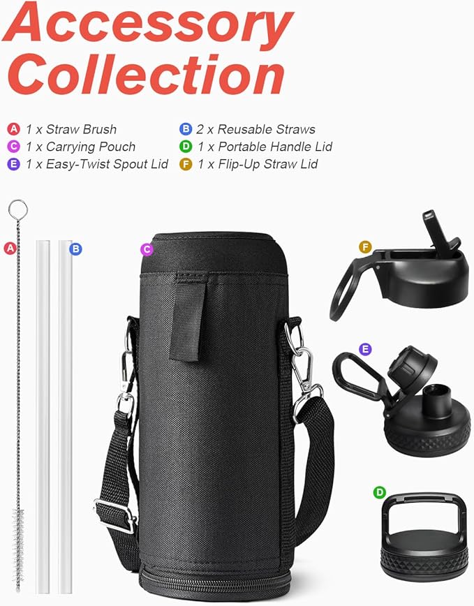 40 oz Insulated Water Bottle with Straw&3 Lids, Coolflask Stainless Steel Metal flask Wide Mouth for Sports or Office, Non-BPA Keep Cold Up to 48 Hrs or Hot Up to 24 Hrs, Bubblegum Princess