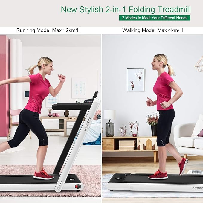 GYMAX Walking Pad, 2.25HP Dual Display Foldable Treadmill for Home with Remote/Smart App Control, Portable Compact Treadmill for Office Under Desk, Folding Running Machine for Small Spaces