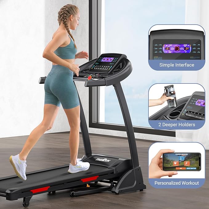 THERUN Incline Treadmill for Running and Walking, 300 lbs Weight Capacity Folding Treadmill with 0-15% Auto Incline, Wide Belt, 3.5HP, App, Heart Rate
