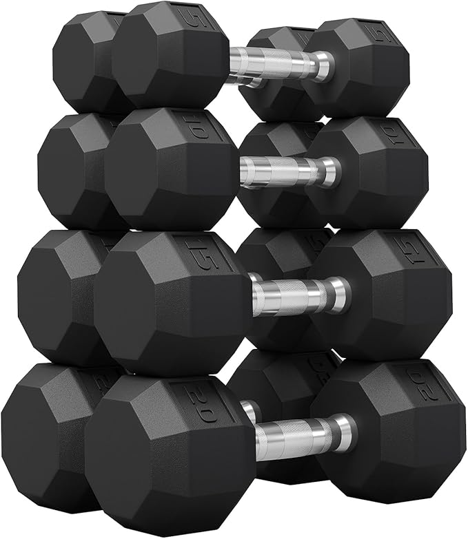 Rubber Coated Hex Dumbbell Weight Set, Multiple Sizes Exercise & Fitness Dumbbells,100LB Set,110LB Set,200LB,350LB,450LB,550LB, 35-50Lbs Pairs for Muscle Toning, Strength Building & Full Body Workout
