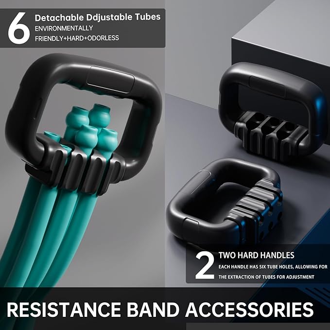 6-Pipe Chest Expander & Shoulder Stretcher - Adjustable Detachable Resistance Tubes for Home Gym, Rehab, Strength Training + Easy Workout Guide (Men/Women)