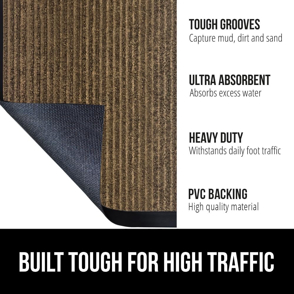 GORILLA GRIP Traffic Guard Door Mat, 70x24, Heavy Duty Welcome Mats, Commercial Office Space Doormat, Waterproof, Fade Resistant, Strong Rubber Backing, Low Profile, Shoe and Boot Scraper, Brown