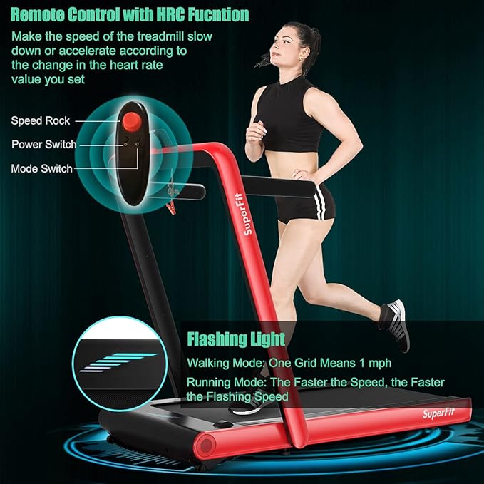 GYMAX Walking Pad, 4.75HP Under Desk Treadmill with LED Touch Screen, App Control, Built-in Speaker & Handle, 2 in 1 Folding Compact Portable Treadmill for Home Small Space