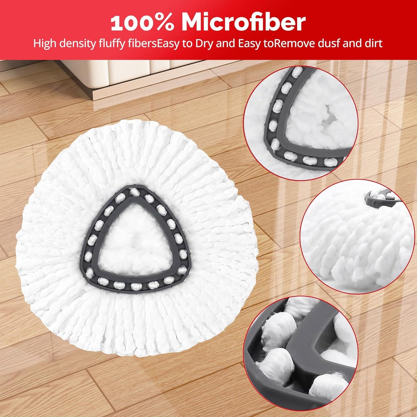 Spin Mop Head, Base, Handle Replacement for O-Ceda EasyWring 1 Tank System,4 Microfiber Mop Refills, 1 Base and 30-58in Handl Set Combo (White 1 Tank System)