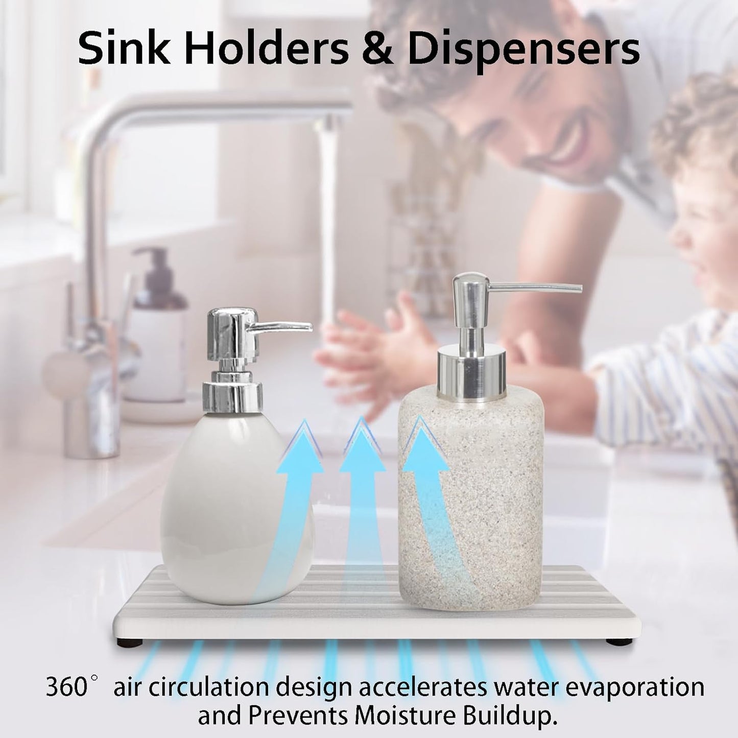 Diatomite Soap Dish, Water Absorbing Stone Tray, Kitchen Sink Organizer, Fast Drying Counter Holder (White, 9.5" x 4.7"/24 x 12cm)