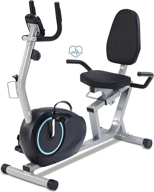 Recumbent Exercise Bike for Seniors - Quick Adjust Seat, Magnetic Recumbent Bike with Quiet 16-Level Resistance, 400LB Weight Capacity, Backlit LCD Monitor, Heart Rate Handle