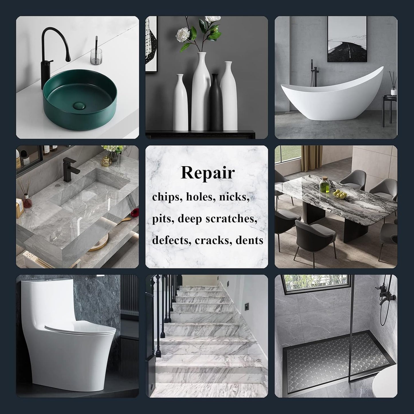 Tub, Tile and Shower Repair Kit (Color Match), Hupeyna Porcelain Repair Kit, Bathtub Repair Kit for Chips Dents Cracks Holes Scratchs, etc. Fiberglass Repair Kit (More Color)