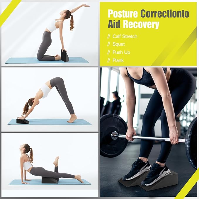 Foam Wedge Slant Board, 2 Pack Squat Wedge for Yoga, Calf Stretching, Physical Therapy & Foot Rehabilitation - Exercise Blocks for Squats, Balance, Pushup & Pilates (Black)