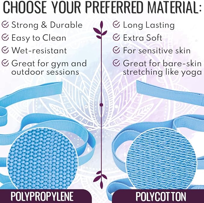 TECEUM Stretching Strap for Yoga & Physical Therapy – 10 Loops – Non-Elastic Leg Stretch Straps for Stretching, Exercising, Pilates, Post-Injury Rehabilitation for All Levels – Men & Women