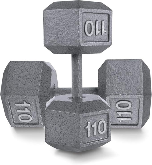 WF Athletic Supply Cast Iron Solid Hexagon Gray/Black Dumbbells, Strength Training Free Weights Set of 2 for Women and Men, Hand Weights Sold by Pairs, Multi-Select Size Options Available