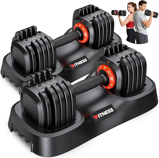 XDDIAS Adjustable Dumbbell Set of 2, 25/55/80LB Dumbbell Set-1Sec Adjustable Weights-5/10 in 1 Free Weights Dumbbells Set with Effortless Tray/No-Slip Handle-Compact Size for Women/Men at Home Gym