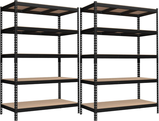 SONGMICS 5-Tier Storage Shelves, Load 2310 lb, Set of 2 Garage Storage, Boltless Assembly, Adjustable Shelving Unit, 23.6 x 47.2 x 70.9 Inches, for Study Shed Basement, Black UGLR600B02