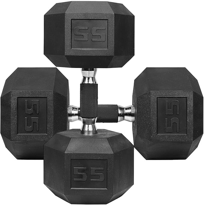 WF Athletic Supply Rubber Encased Hex Dumbbells with Rubber Grip Contoured Handle for Muscle Toning, Strength Building & Full Body Workout