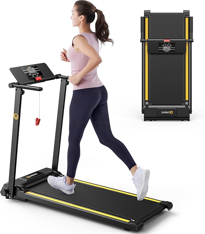 UREVO Treadmill with Desk Workstation, Walking Pad Treadmills for Home Office, Under Desk Compact Design Treadmill with HIIT Programs, Remote Control, LED Display