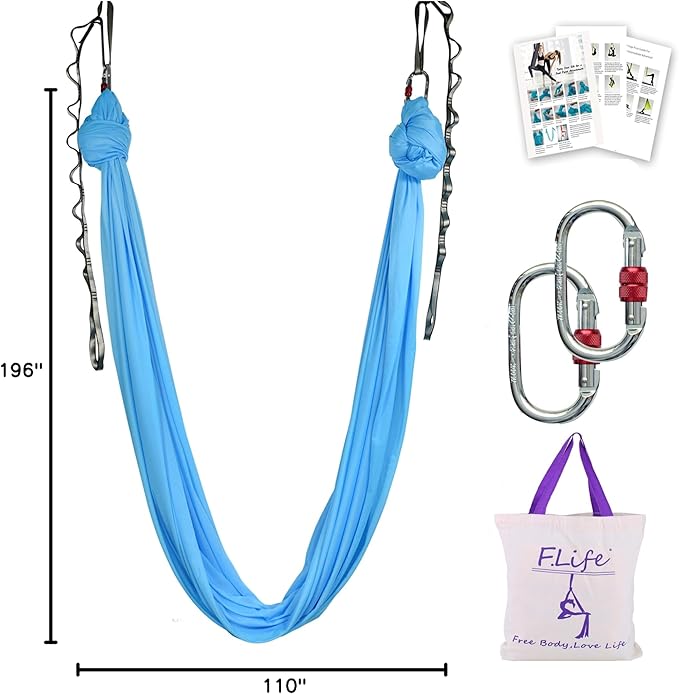 F.Life Aerial Silk Yoga Hammock & Swing for yoga Inversion,Strength training,starter hardware kit