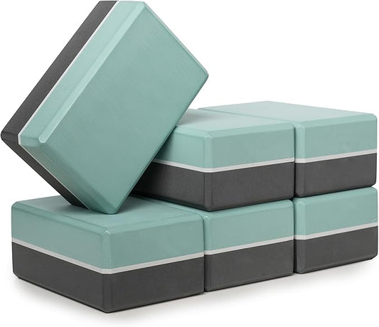 Sunshine Yoga 4" Striped Yoga Block, 6 Pack Bulk EVA Foam Yoga Blocks, Firm and Supportive Yoga Brick, Balance Foam for Stretching, Pilates, and Workout, 4" x 6" x 9"