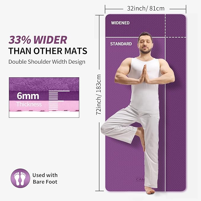 CAMBIVO Extra Wide Yoga Mat for Women and Men (72"/84"x 32"x 1/4") TPE Workout Mat, Non-slip Large Exercise Fitness Mat for Yoga, Pilates, Workout