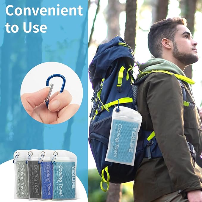 YESLIFE 4 Pack Cooling Towel 40"x12", Gym Towels for Men and Women, Soft Breathable Workout Towels for Yoga, Running, Sport, & More (Black, Dark Blue, Blue, Grey)