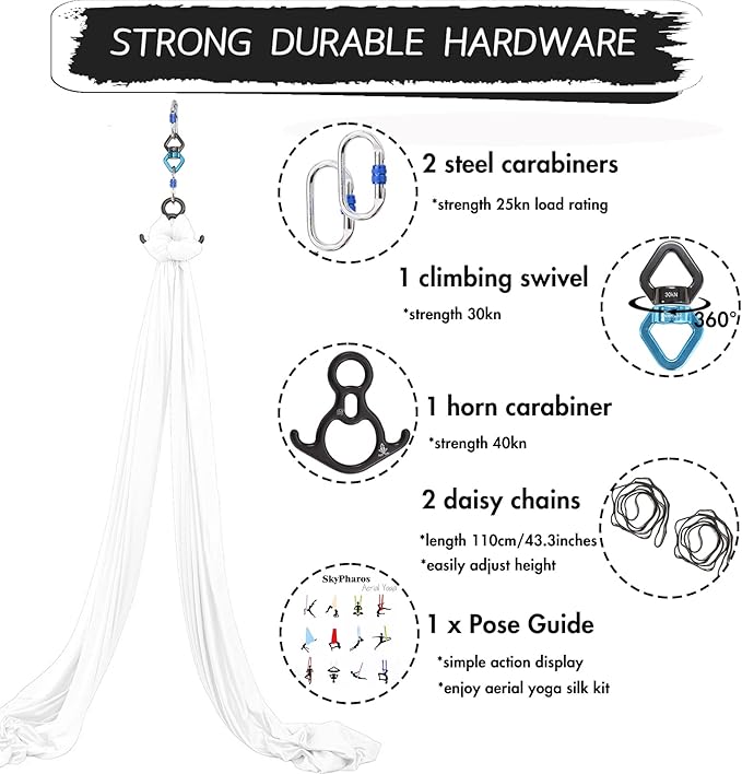 Aerial Silks Yoga Swing Set - 9/11 Yards Aerial Yoga Hammock Kit Anti-Gravity Flying for Fitness, Low/Non Stretch Nylon Tricot Fabric Hardware Included for Dance