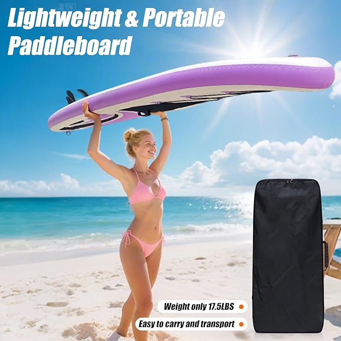 10' Inflatable Stand Up Paddle Board, Ultra-Light Wide Yoga Board for All Skill Levels with Premium SUP Paddleboard Accessories, 84L Waterproof Bag, Non-Slip Comfort Deck for Youth & Adults