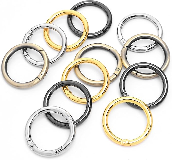 12 Pack 1-1/4Inch Assorted Round Carabiner Snap Clip, Metal Keychain Ring, Spring O Rings for Replacement Purse Strap, Paracord Lanyard Clips, Pet Collar, Keychain Rings Hardware DIY Crafts Making