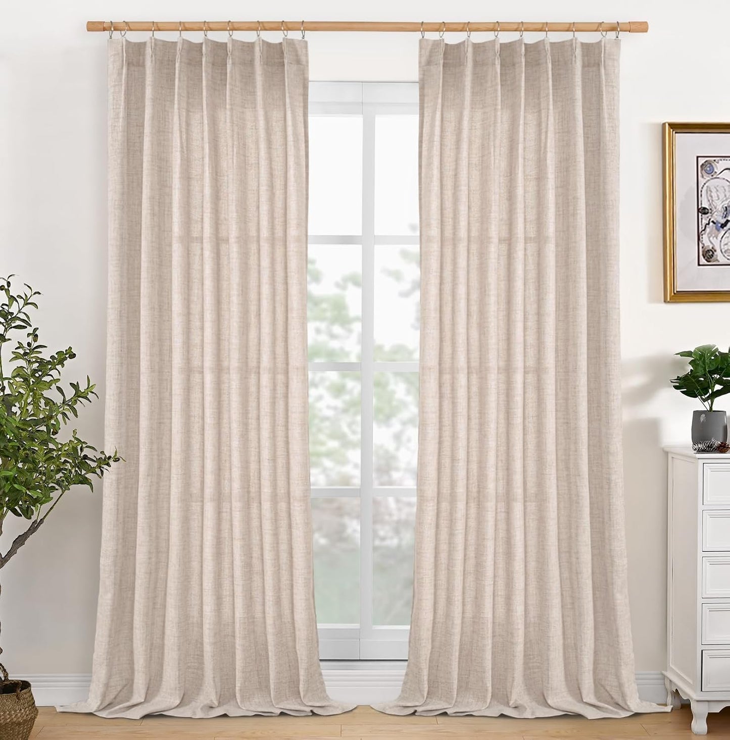 YoungsTex Natural Linen Back Tab Curtains 84 Inch Length 2 Panels - Light Filtering Drapes Rustic Semi Sheer Window Treatments for Living Room Bedroom, 40 X 84 Inch