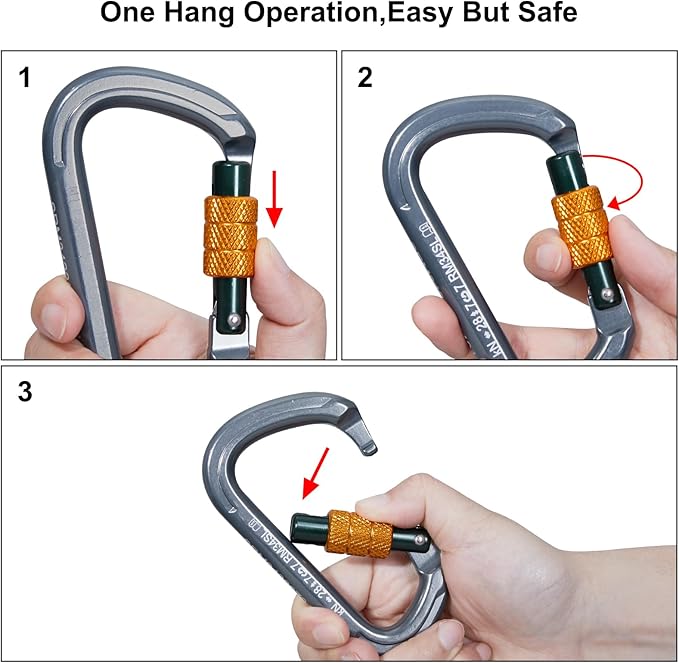 SOB Auto Locking Climbing Carabiner Clips,Heavy Duty Asymmetrical Carabiner Connector Used for Rappelling Gear Rescue Outdoor Projects Dog Leash