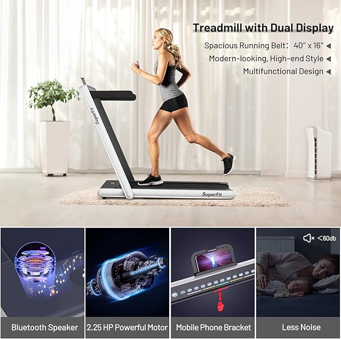 GYMAX Walking Pad, Dual LED Display 2 in 1 Under Desk Treadmill for Home with Remote & Smart App Control, 2.25HP Foldable Portable Treadmill Running Machine for Office Small Space