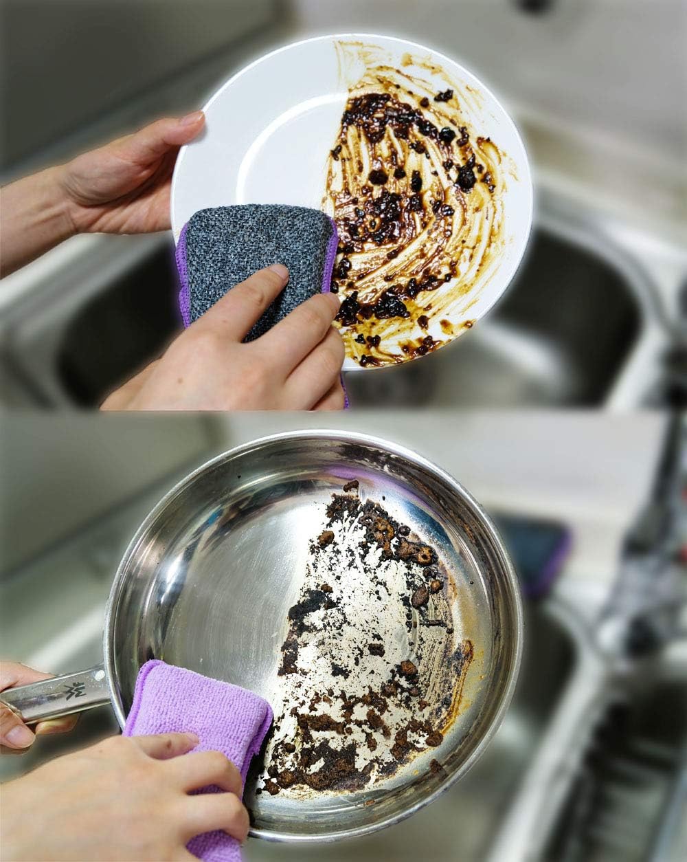UPSTAR Dish Sponges Kitchen, Microfiber Cleaning Scrubber for Dishwashing, Sink, Basin and Multi-Pupose, Non-Scratch, Size.S Pack of 8