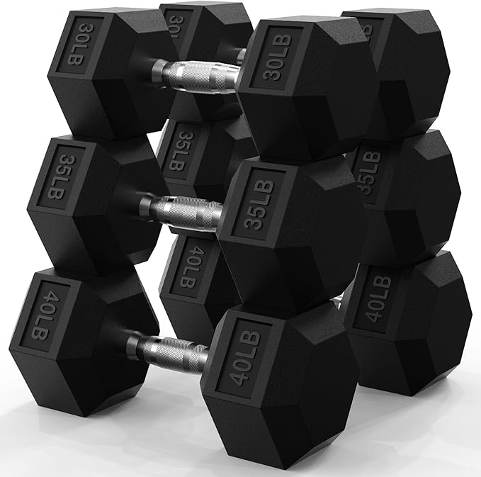 PAPABABE Hex Dumbbell Set 45-550 lb, Rubber Encased Home Gym Dumbbells, Weights Dumbbells for Women & Men, Hand Weight for Strength Training