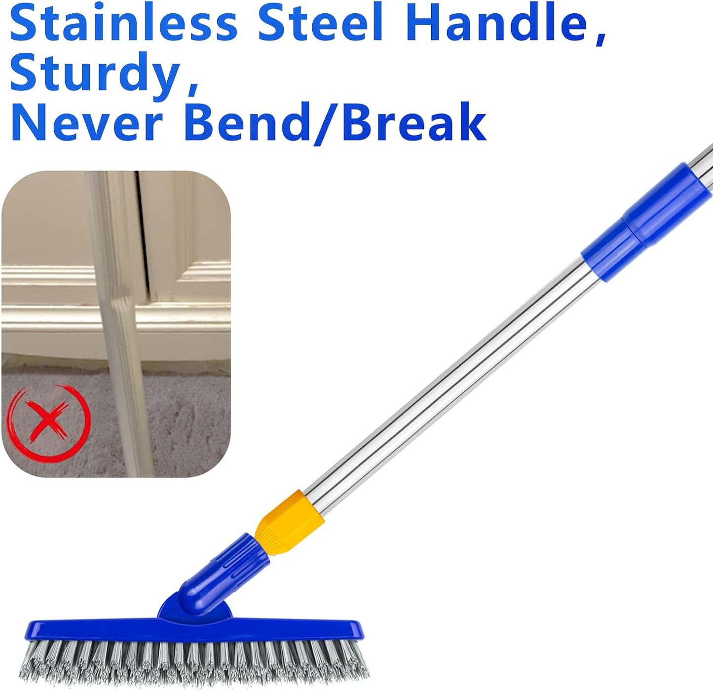 ITTAHO 2 Pack Grout Brush with Long Handle, 56.5'' Swivel Grout Cleaning Brush,V-Shape Grout Scrub Brush, Extendable Handle Grout Cleaner Brush for Tile Floors，Bathroom,Baseboard,Shower,Corner