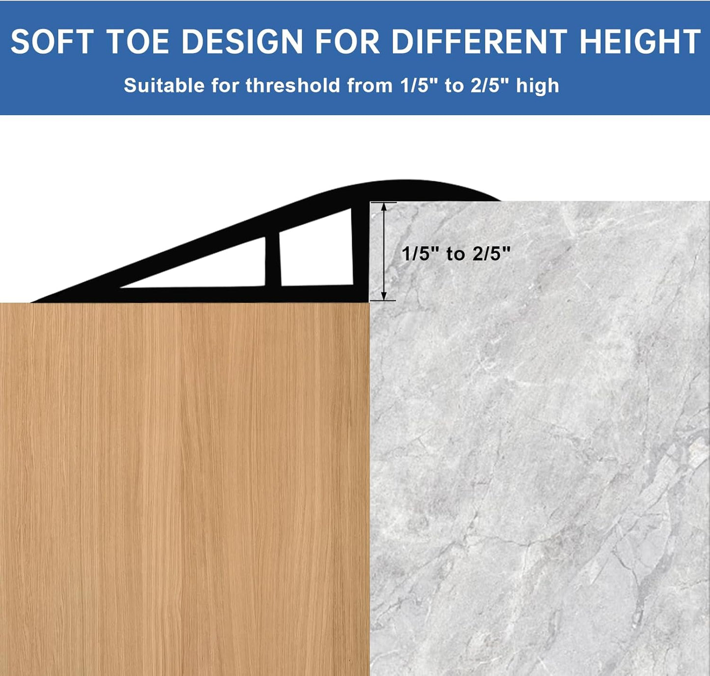 Vinyl Door Threshold Flooring Transition Strip Self Adhesive Carpet Edging Strip for Laminate Doorway Edge Threshold from 1/5" to 2/5" (Black, 3.3 Ft)
