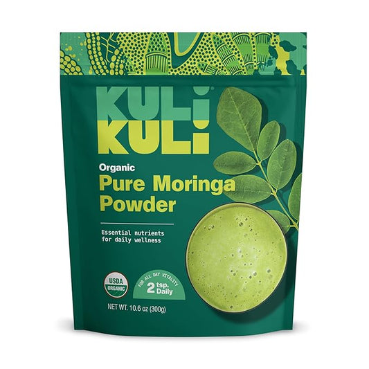Kuli Kuli Moringa Oleifera Organic Leaf Powder & Green Smoothie, 100% Pure USDA Certified & Non-GMO Moringa Powder, Great with Smoothies, Tea, and Food - Single Pack, 10.6 oz