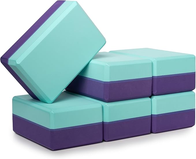 Sunshine Yoga 4" Striped Yoga Block, 6 Pack Bulk EVA Foam Yoga Blocks, Firm and Supportive Yoga Brick, Balance Foam for Stretching, Pilates, and Workout, 4" x 6" x 9"