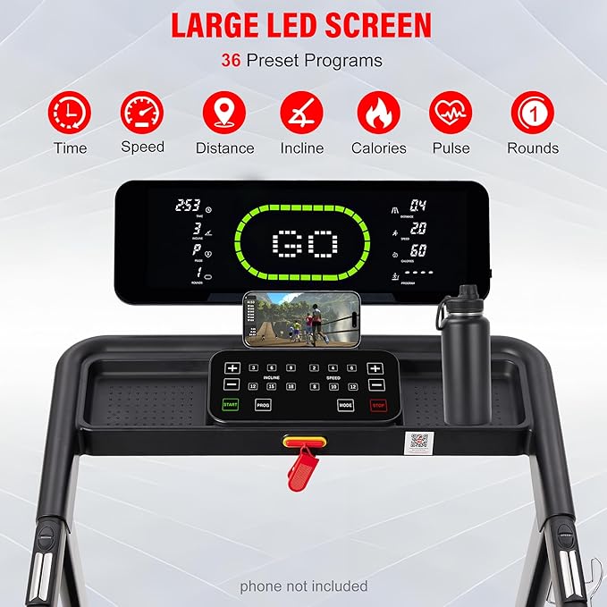 ECHANFIT Heavy Duty Treadmill for Home, 20% Auto Incline Treadmill 400 LB Capacity, 20" Wide Deck, 0.6-12 MPH, LED Display, Bluetooth Speaker, Foldable with App