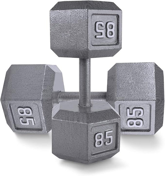 WF Athletic Supply Cast Iron Solid Hexagon Gray/Black Dumbbells, Strength Training Free Weights Set of 2 for Women and Men, Hand Weights Sold by Pairs, Multi-Select Size Options Available