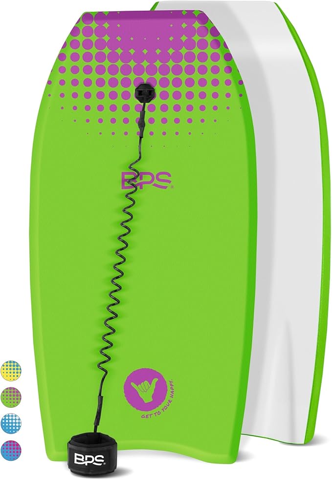 BPS New Zealand ‘Shaka’ Body Board for All Wave Conditions - Lightweight with EPS Core, HDPE Slick Bottom, Body Boards for Beach with Wrist Leash and Plug for Kids and Adults - All Skill Levels