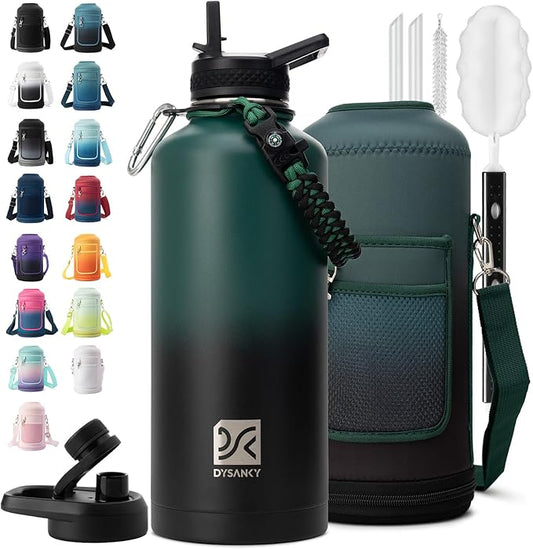 Insulated Water Bottle | Thickened Stainless Steel for Gym and Hiking with Straw, Carrier Bag, Handle Strap | BPA-Free 87 oz