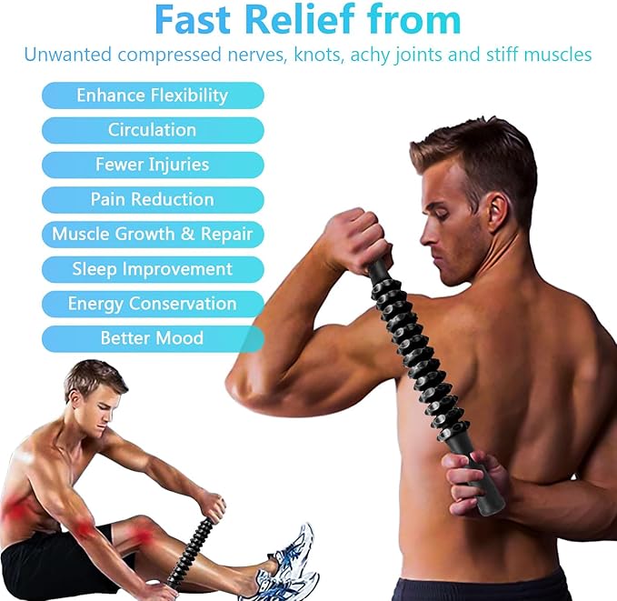 Muscle Roller Stick, Yoga Massage Roller Bar Fitness Beauty Tool for Athletes Relief Leg Back Pain (Black)