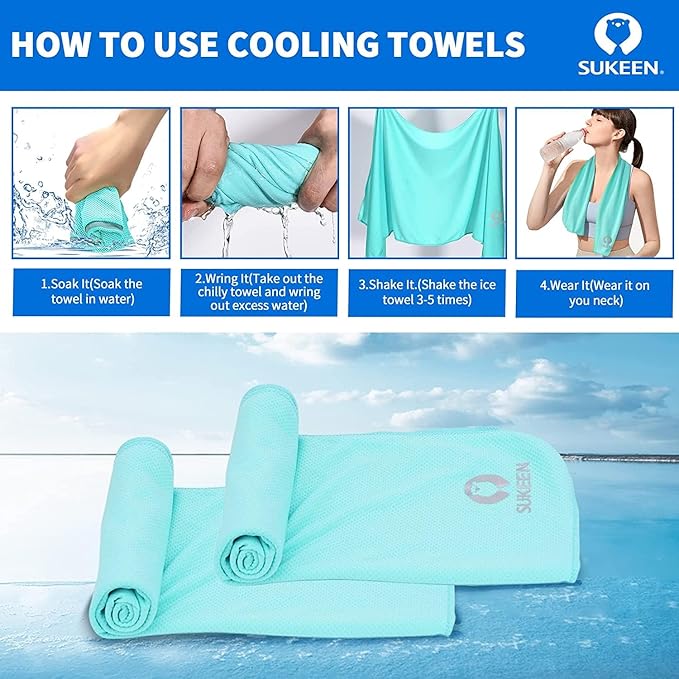 Sukeen 10 Pack Cooling Towels (40"x12") for Sweat, Quick-Drying Neck Cooling Wraps, Soft Breathable Cooling Towels for Neck and Face, Chilly SportsTowel for Yoga, Sport, Running, Workout