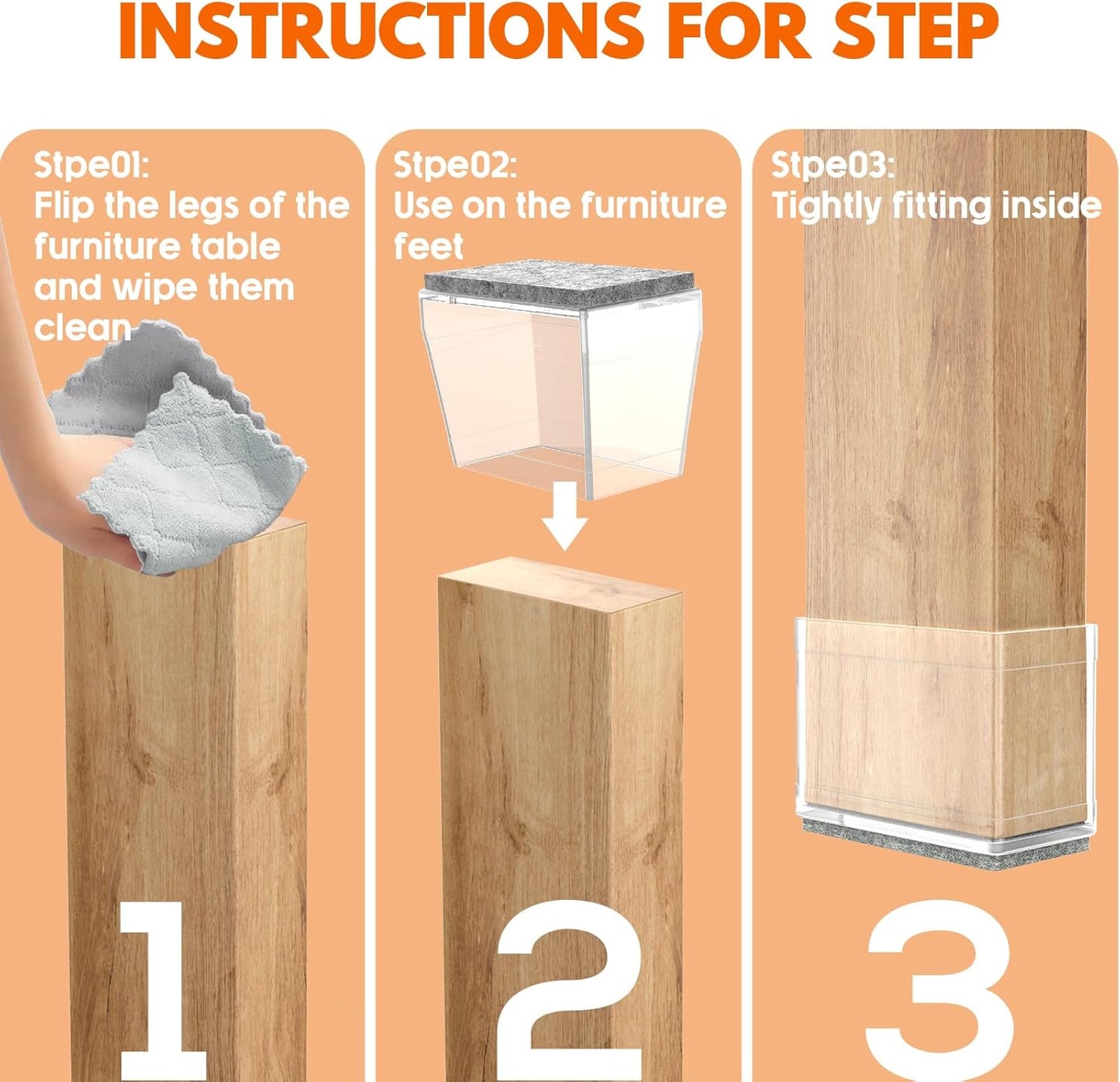 Rectangle Chair Leg Protectors for Hardwood Floors,16 PCS Silicone Covers to Protect Wood Tile Floors Felt Pads Furniture Leg Caps Reduce Noise. Easy to Move. (Clear,2 x 4 Inch, Rectangular)