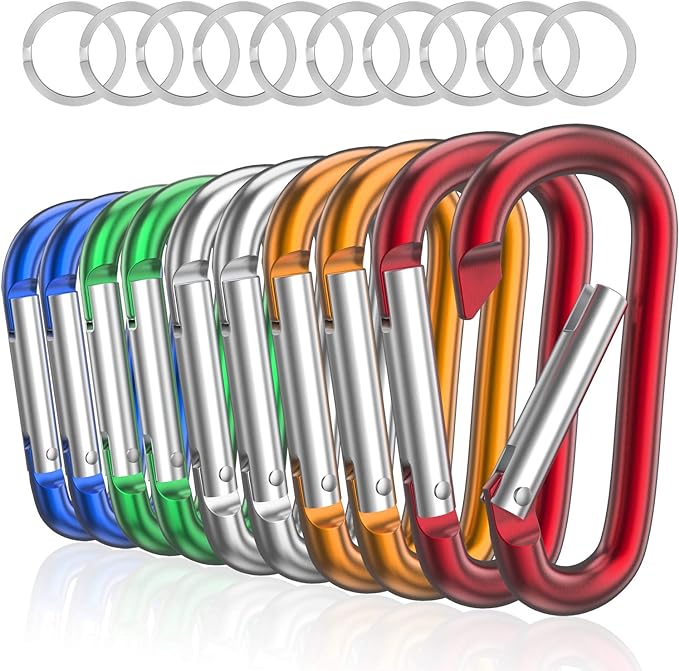 sprookber 3" Aluminum Carabiner D Ring, Caribeener Clips, Spring Snap Hook for Keychain Clip, Set of 10