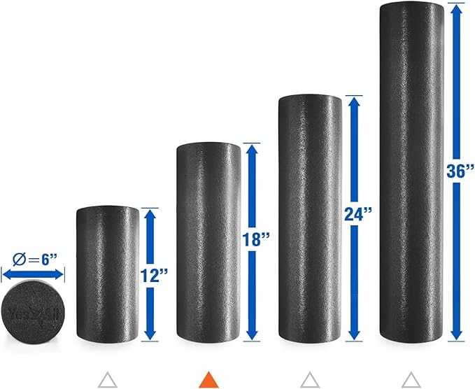 Yes4All Medium Firm Round PE Foam Roller 12, 18, 24, 36 Inches for Pilates, Yoga, Stretching, Balance & Core Exercises
