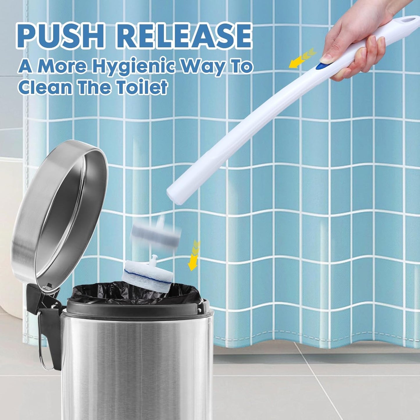 COBETE Disposable Toilet Brush Wand Kit with 56 Refills, Efficient Deep Scrubbing Toilet Bowl Cleaner Wand for Bathroom Toilet Cleaning