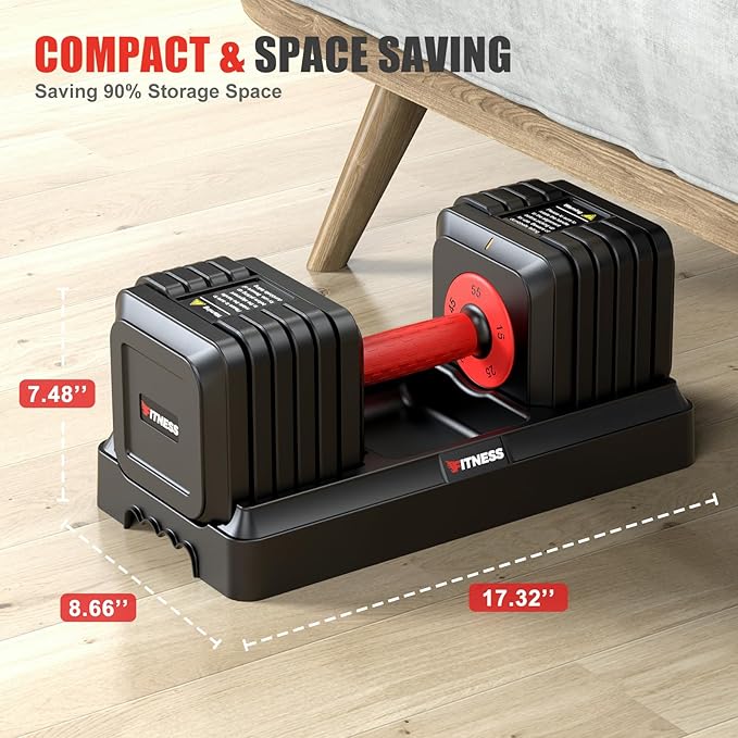 XDDIAS Adjustable Dumbbell Set of 2, 25/55/80LB Dumbbell Set-1Sec Adjustable Weights-5/10 in 1 Free Weights Dumbbells Set with Effortless Tray/No-Slip Handle-Compact Size for Women/Men at Home Gym